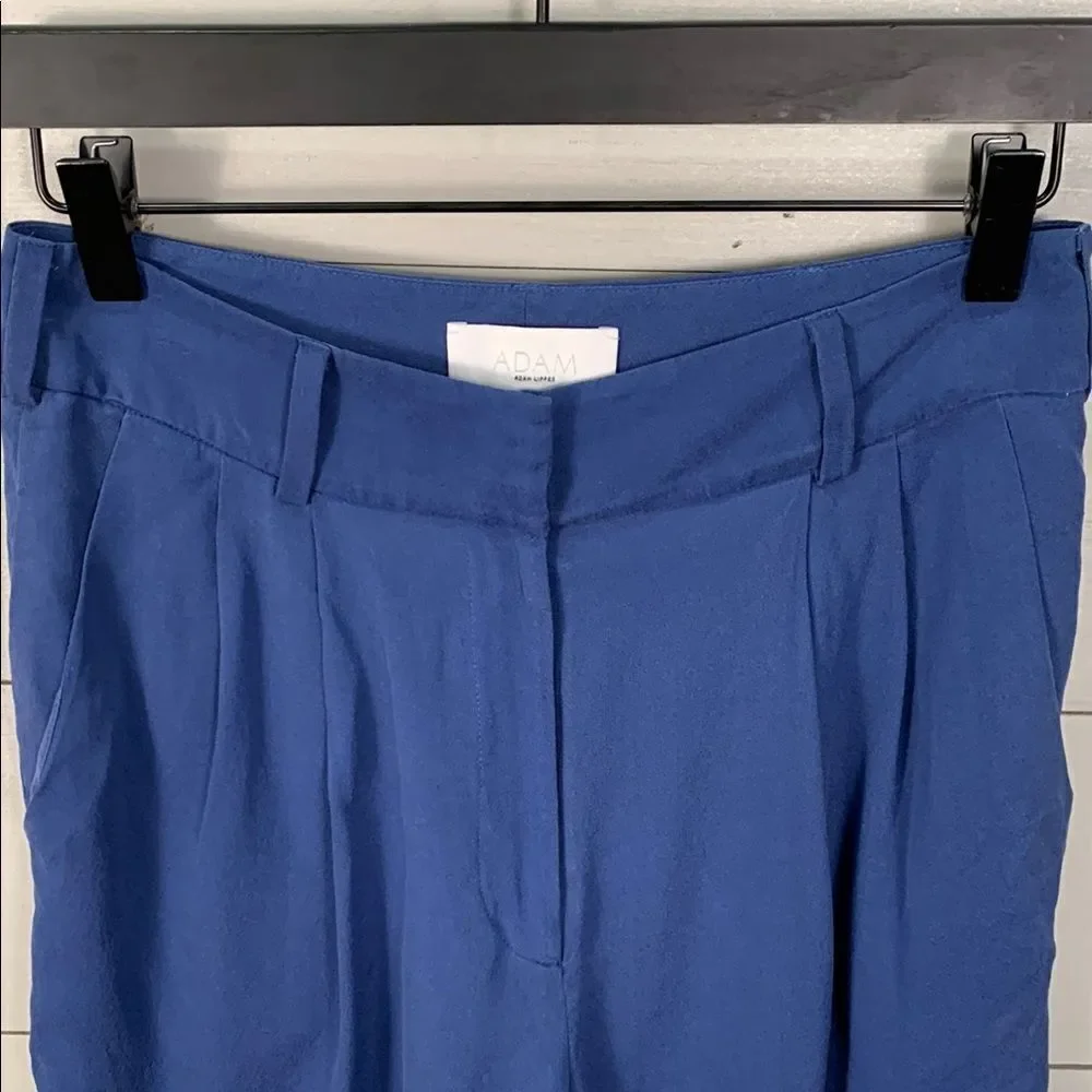 ADAM Lippes 100% silk Navy Blue Women's pleated front Shorts woman size 4